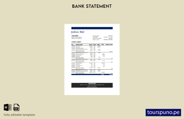 listo para imprimir plantilla de Excel de extracto bancario Julius Bar de Mónaco